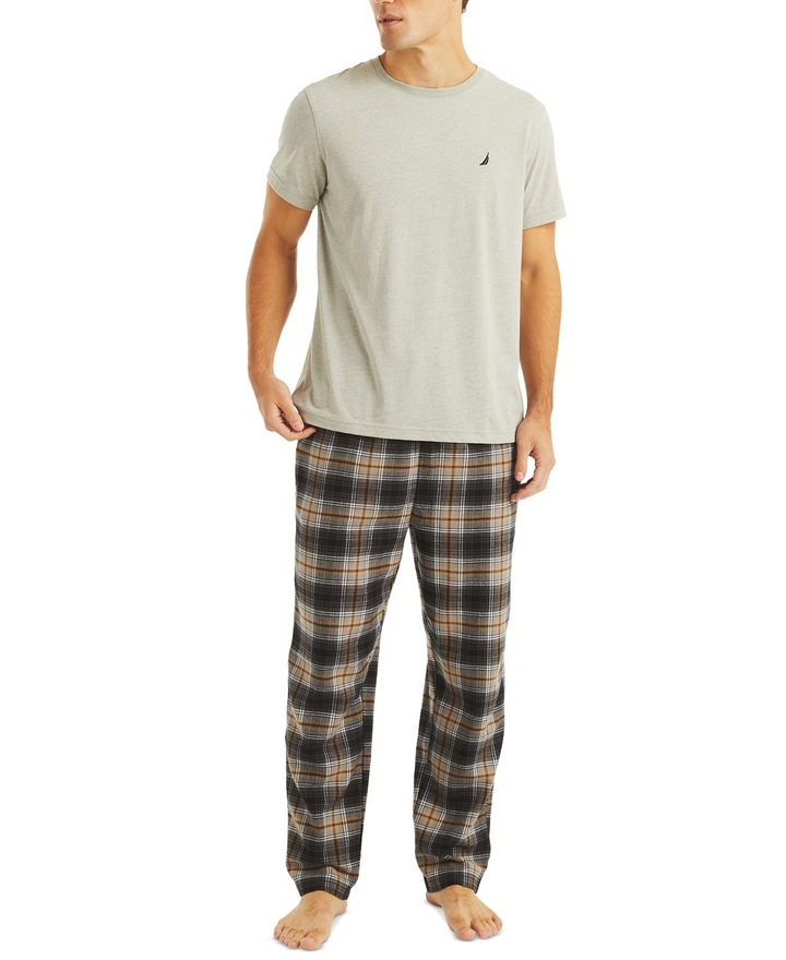 Translation missing: en.Nautica Men's Plaid Pajama Pants &amp; Solid Pajama T-Shirt Set Grey Heather-Small