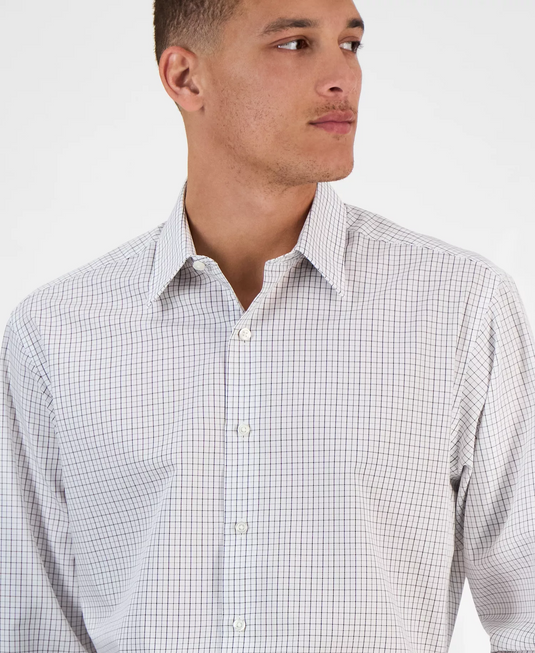 Translation missing: en.Club Room Men's Regular-Fit Micro Check Dress Shirt White Black-16-16.5 34/35