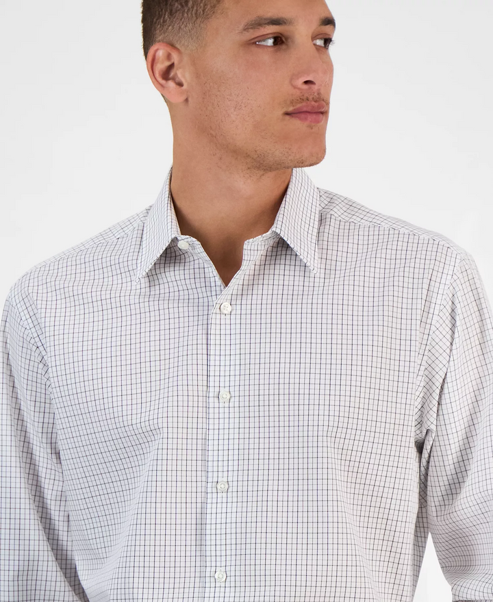 Translation missing: en.Club Room Men's Regular-Fit Micro Check Dress Shirt White Black-16-16.5 34/35