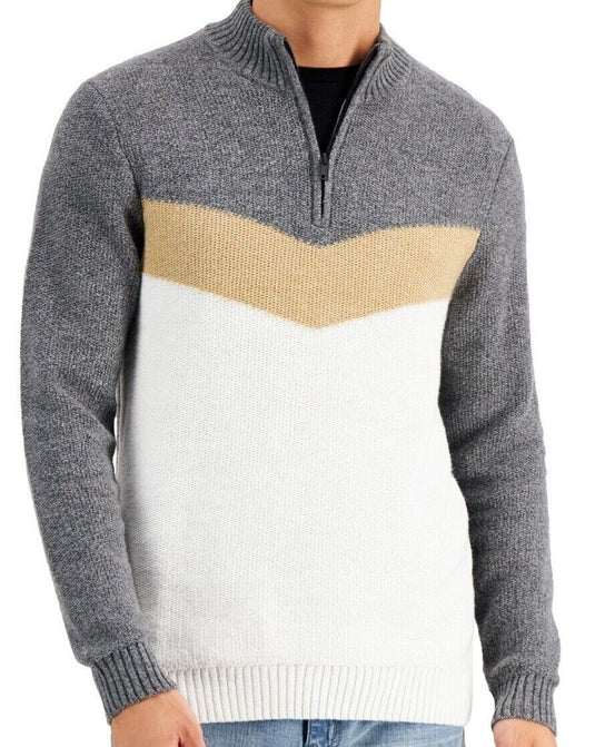 Translation missing: en.Alfani Men's Chevron Quarter-Zip Sweater in Winter Ivory-Size Small