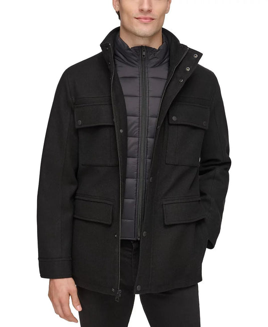 Translation missing: en.Guess Men's Water-Repellent Jacket with Zip-Out Quilted Puffer Bib Black-Medium