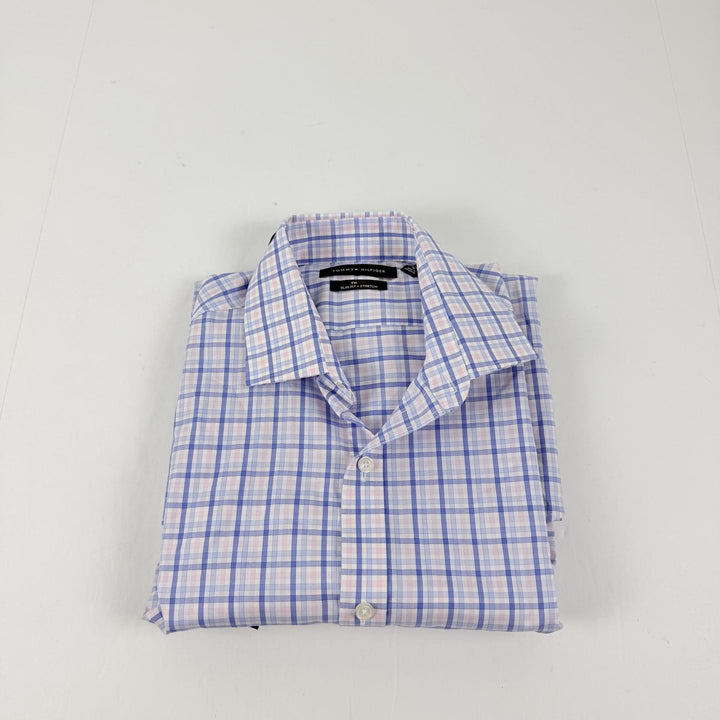 Translation missing: en.Tommy Hilfiger Dress Shirt Blue Multi 15.5 32/33 Mens FlexSlim Fit Stretch Twill
