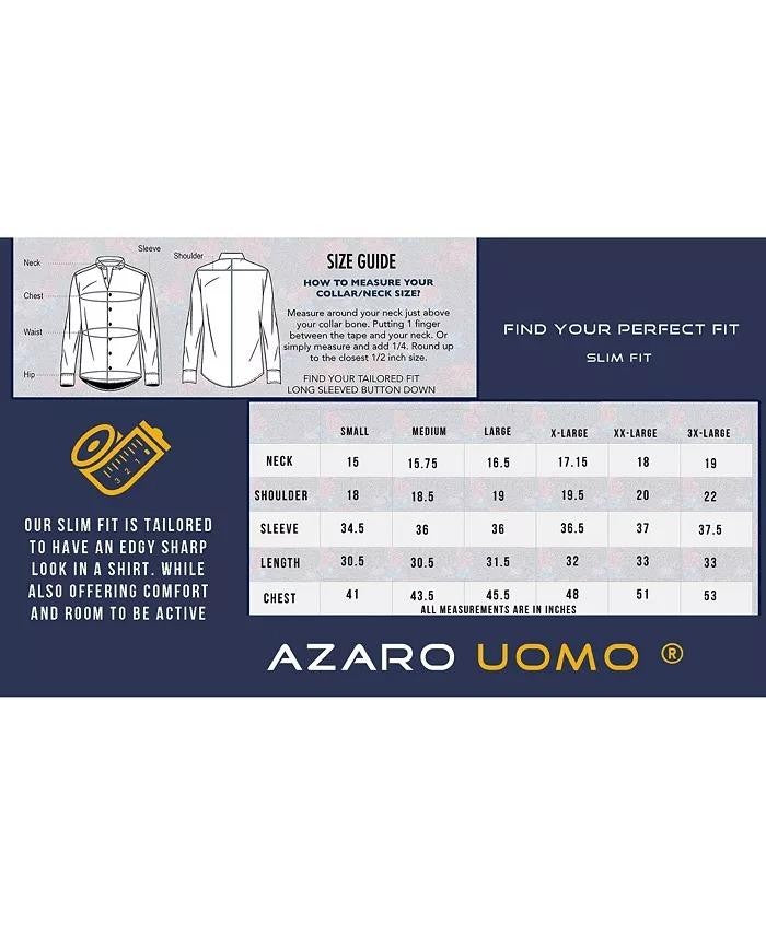 Translation missing: en.Azaro Uomo Men s Slim Fit L/S Geometric Button Down Shirt AZ303-33-NAVY-Large