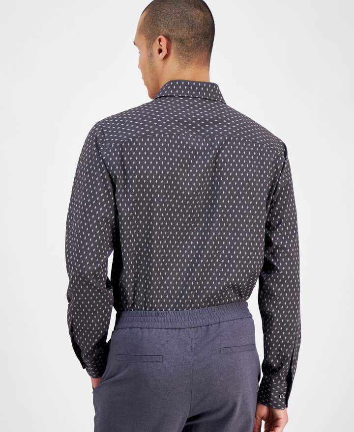 Translation missing: en.Alfani Mens Slim Fit  Dress Shirt Dash Diamond Print Shirt Grey-14-14.5 32/33