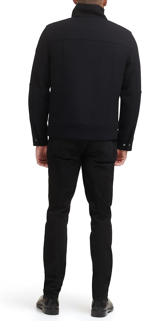 Translation missing: en.Kenneth Cole Mens Textured Wool Blend Sherpa Inner Collar Jacket Black-Medium