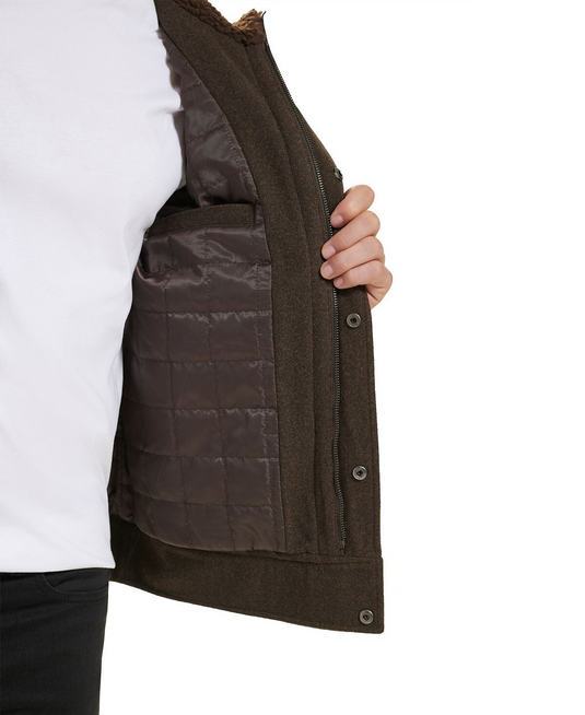 Translation missing: en.Kenneth Cole Mens Textured Wool Blend Sherpa Inner Collar Jacket Medium Brown-XL
