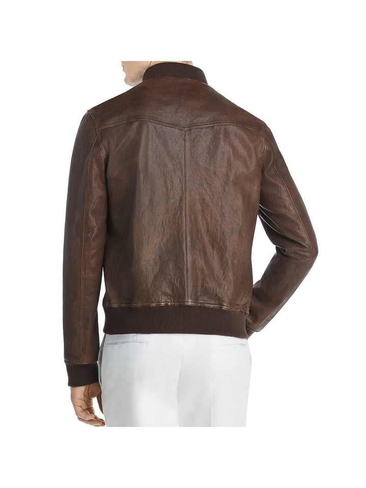 Translation missing: en.Dylan Gray Men's Leather Baseball Bomber Jacket Brown-Size 40R
