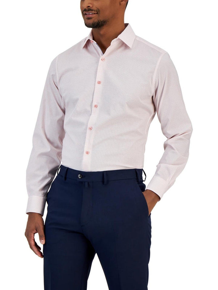 Translation missing: en.Bar III Men's Slim Fit Stretch Grid Print Dress Shirt in Pink-XL 17-17.5