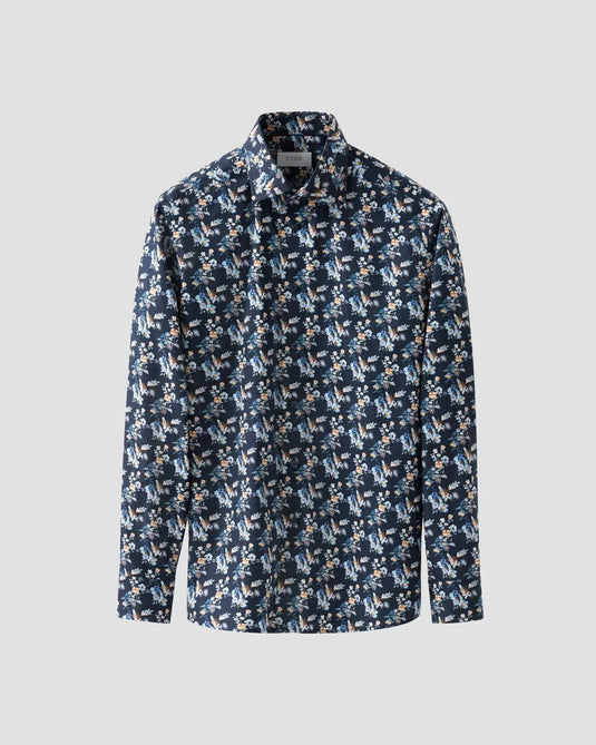 Translation missing: en.Eton Men's Men's Contemporary Fit Floral Print Twill Shirt Navy- EU44 US 17.5