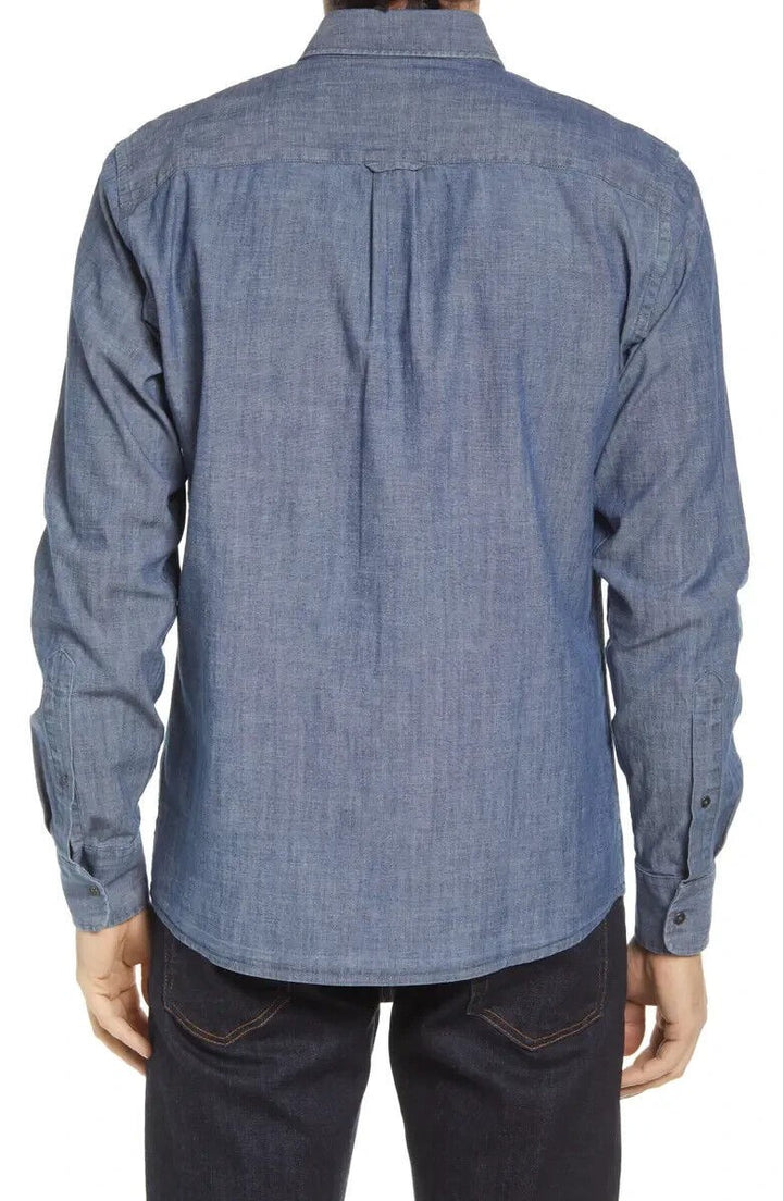 Translation missing: en.Peter Millar Men's Tamworth Chambray Sport Shirt in Indigo Blue-Size Small