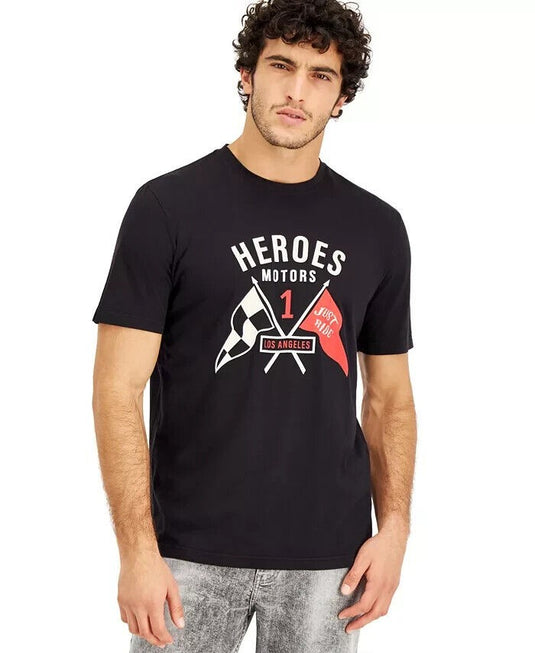 Translation missing: en.Heroes Motors Men's Cotton Crew Neck Flagged T-Shirt in Black-XL