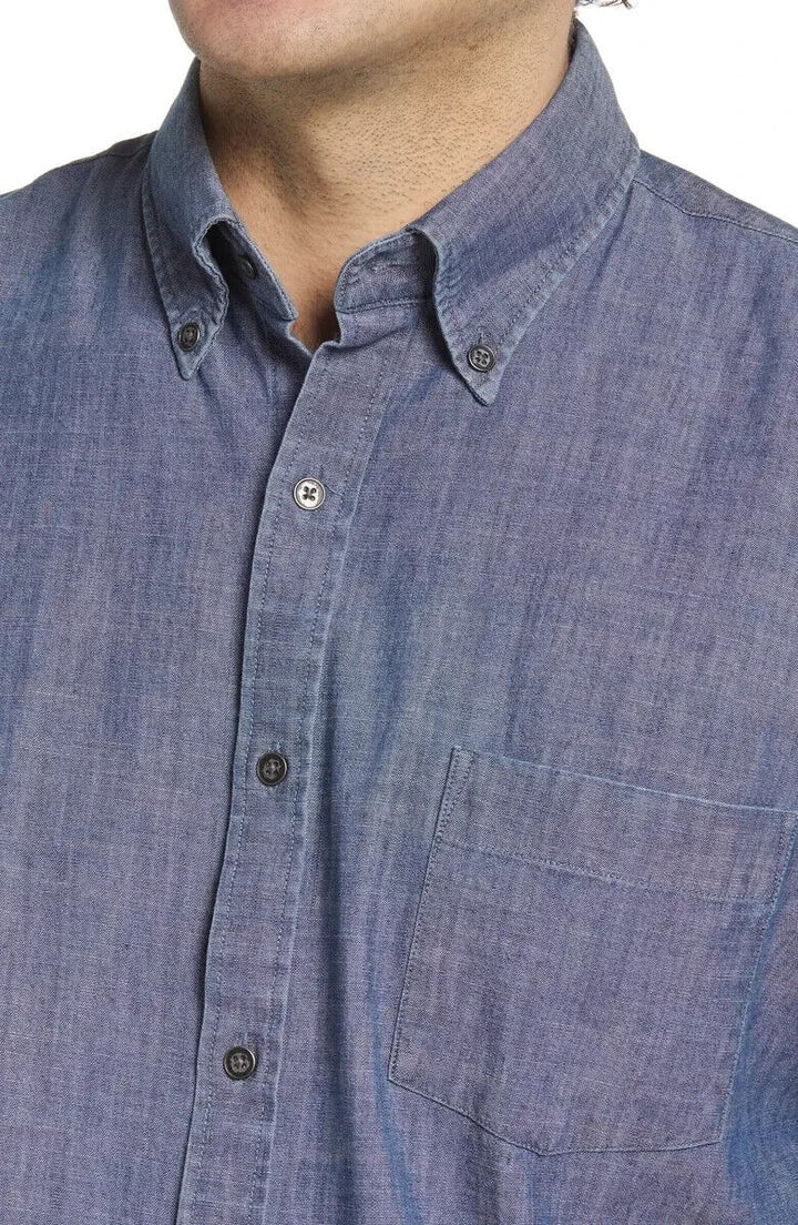 Translation missing: en.Peter Millar Men's Tamworth Chambray Sport Shirt in Indigo Blue-Size Small
