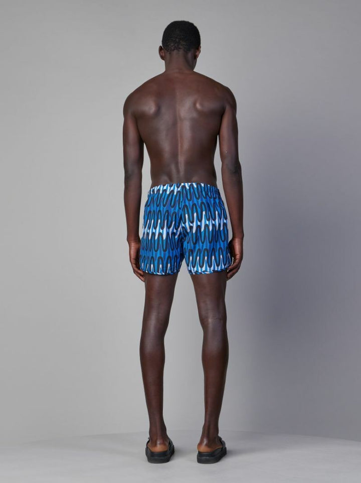 Translation missing: en.Neil Barrett Slim Fit Scribble Print Swim Trunks in Blue, Black, White-Size 2XL