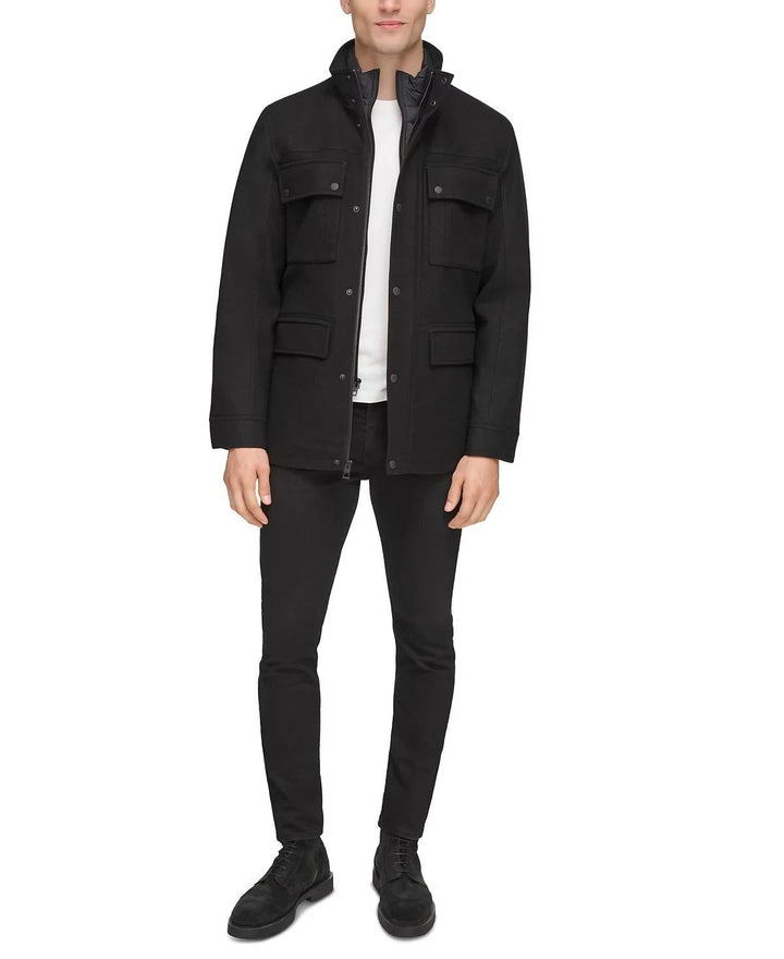 Translation missing: en.Guess Men's Water-Repellent Jacket with Zip-Out Quilted Puffer Bib Black-Medium