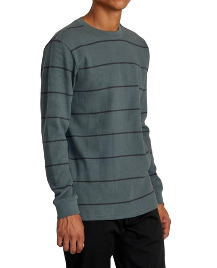 Translation missing: en.RVCA Men's Day Shift Thermal Stripe Long Sleeve T-Shirt Balsam Green, Medium