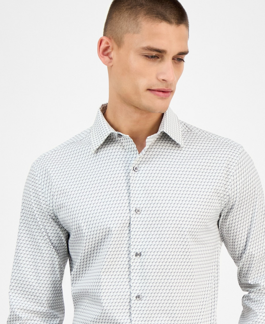Translation missing: en.Alfani Men's Geo-Print Dress Shirt Slim Fit White Gray Stretch-15-15.5 32/33