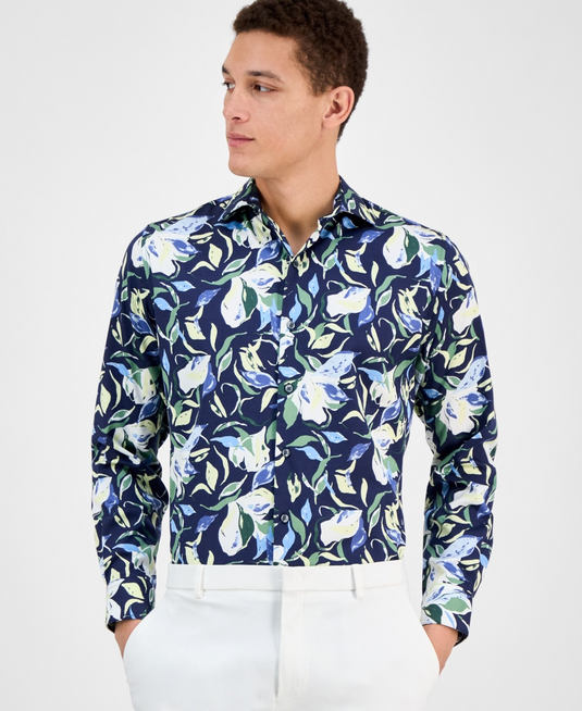 Translation missing: en.Bar III Dress Shirt 16-16.5 34/35 Navy Sage Slim Fit Isola Bella Floral Print
