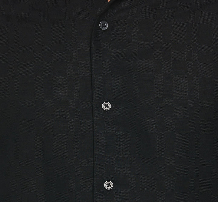 Translation missing: en.Cubavera Men's Long Sleeve Button Front Linen Blend Dobby Shirt Jet Black-Small