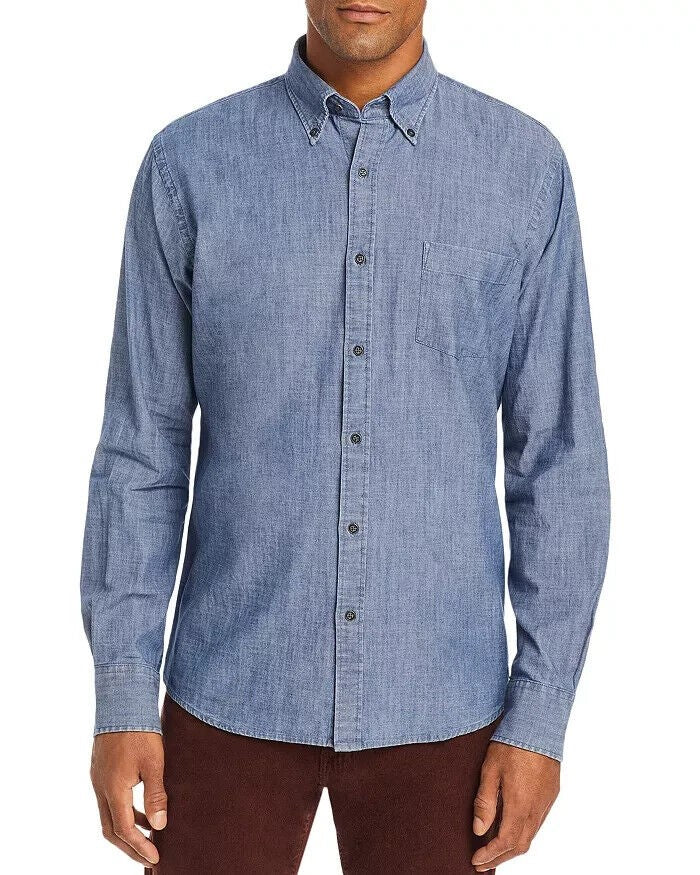 Translation missing: en.Peter Millar Men's Tamworth Chambray Sport Shirt in Indigo Blue-Size Small