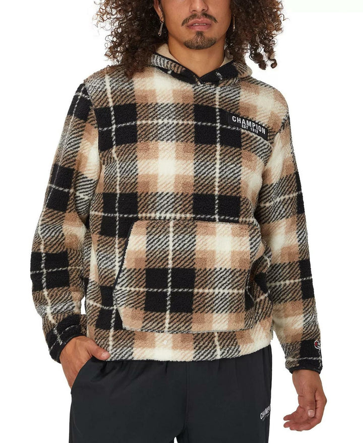 Translation missing: en.Champion Plaid Faux-Shearling Pullover Hoodie Joaquin Plaid Tan Dunes-XL