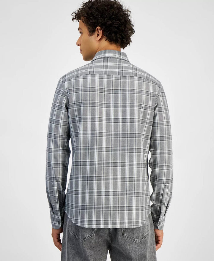 Translation missing: en.Michael Kors Men's Slim-Fit Stretch Prince of Wales Check Shirt Black-Large