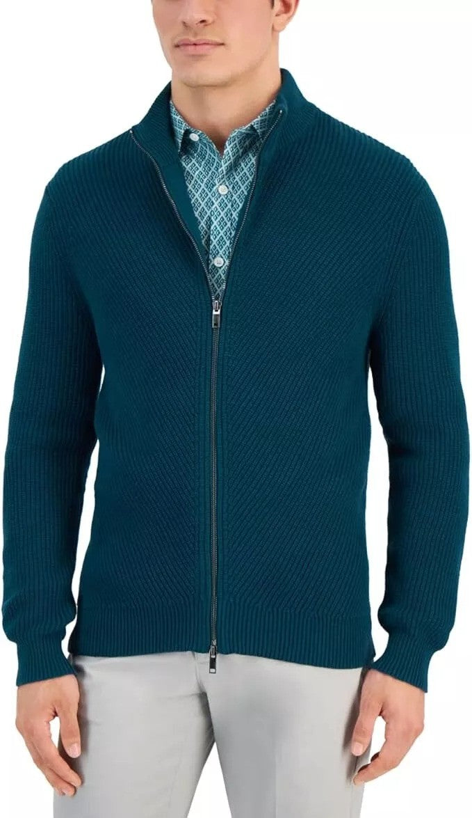 Translation missing: en.Alfani Men's Heavy Rib Zip-Front Sweater Jacket, Dark Kale-2XL
