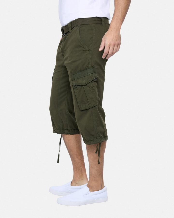 Translation missing: en.X-Ray Men's Belted Capri Cotton Cargo Shorts - Olive-42W