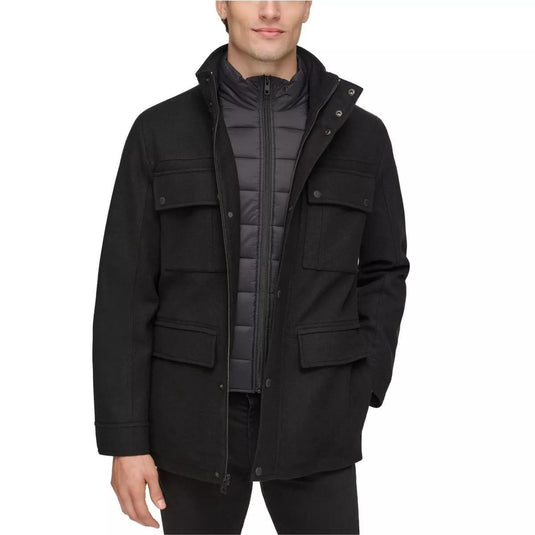 Translation missing: en.Guess Men's Water-Repellent Jacket with Zip-Out Quilted Puffer Bib Black-Medium
