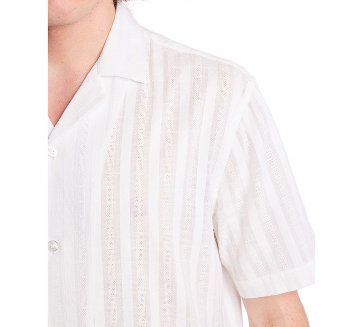 Translation missing: en.Paisley &amp; Gray Men's Slim Fit Short Sleeve Textured Stripe Camp Shirt White-XL