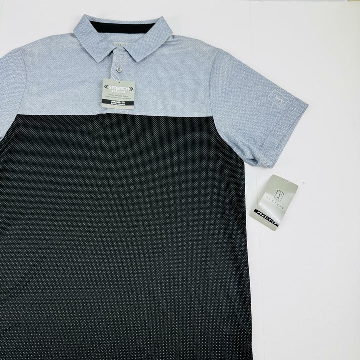 Translation missing: en.PGA TOUR Airflux Golf Polo Shirt Black Gray Size 2XL Birdseye Block Print
