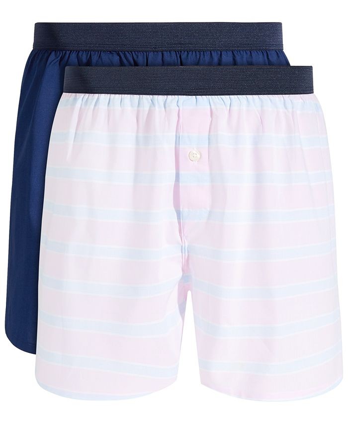 Translation missing: en.Club Room Men's 2-Pk. Stripe &amp; Solid Boxer Shorts Pink/Blue-Large