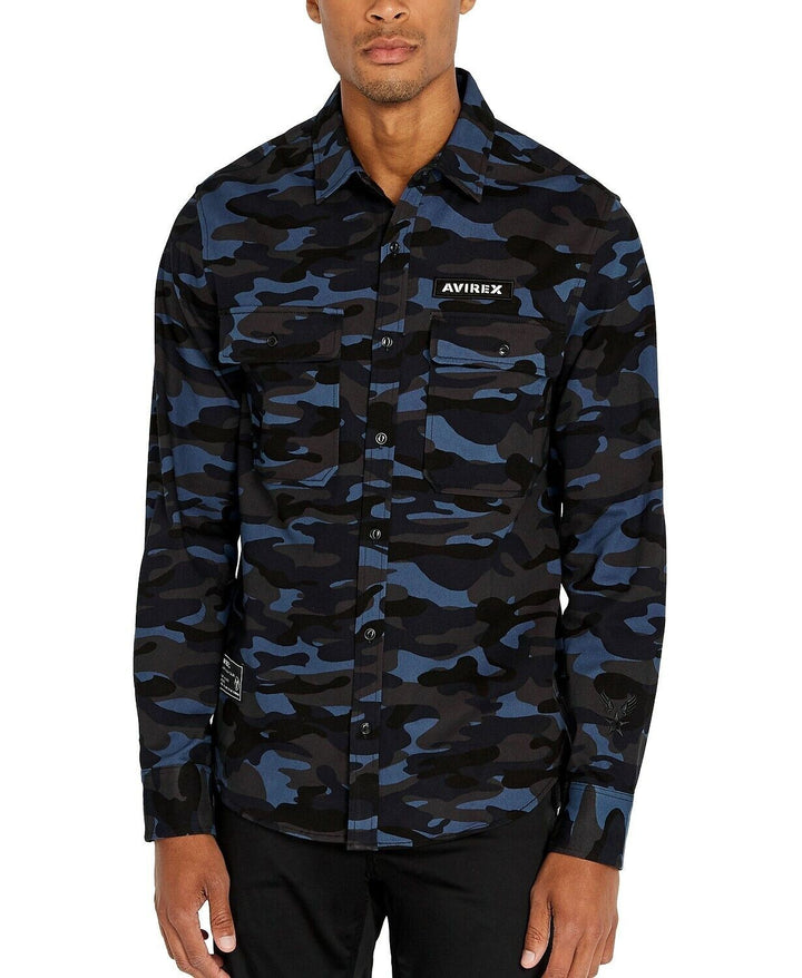 Translation missing: en.Avirex Men's Navy Camo Officer Woven Camo Shirt-Size Small