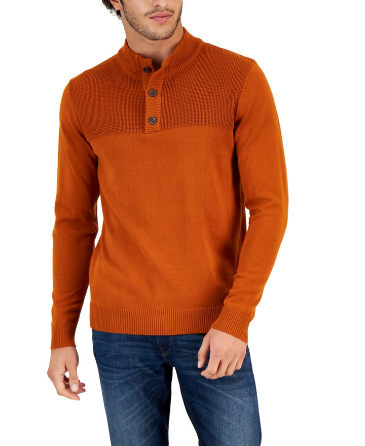 Translation missing: en.Club Room Men's Button Mock Neck Sweater Deep Rust-Large