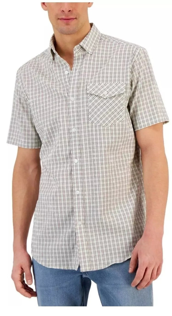 Translation missing: en.Club Room Men's Short-Sleeve Flamingo Plaid Tech Woven Shirt Pink Combo-2XL