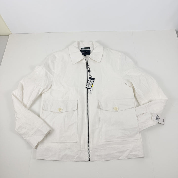Translation missing: en.Paisley &amp; Gray Men's Bomber Jacket Size Small White Zip-Front Linen Blend Lined