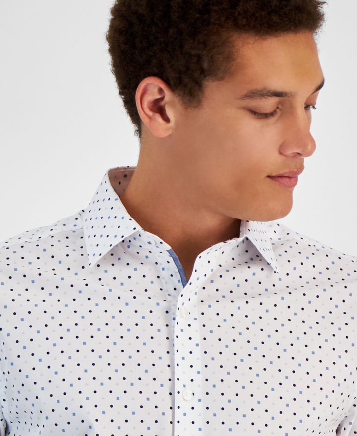 Translation missing: en.Bar III Dress Shirt Men's 14-14.5 32/33 White Multi Slim-Fit Geo-Print Stretch