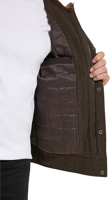 Translation missing: en.Kenneth Cole Mens Textured Wool Blend Sherpa Inner Collar Jacket Medium Brown-XL