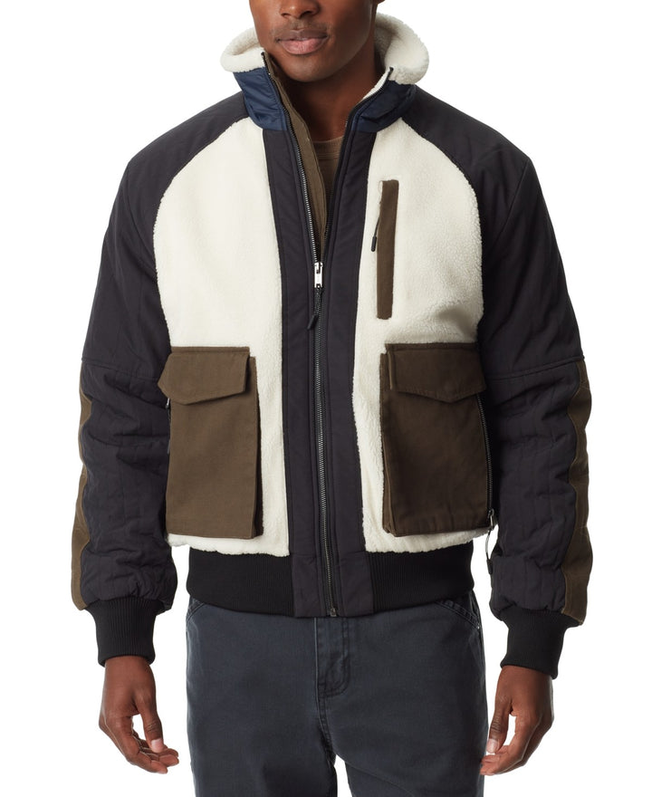Translation missing: en.Bass Outdoor Men's Mixed-Media Full-Zip Bomber Jacket - Antique White Multi-XL
