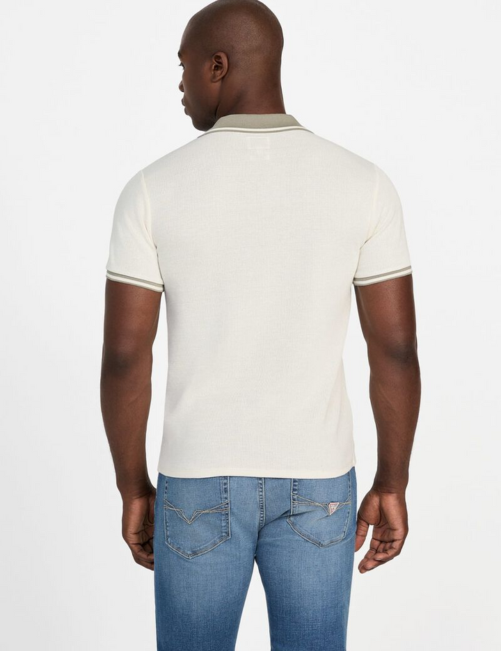 Translation missing: en.Guess Men's Weston Polo Shirt Size XL Dove White Waffle-Knit Tipped Slim Fit