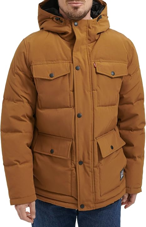 Translation missing: en.Levi's Men's Quilted Four Pocket Parka Hoody Jacket - Worker Brown-2XL