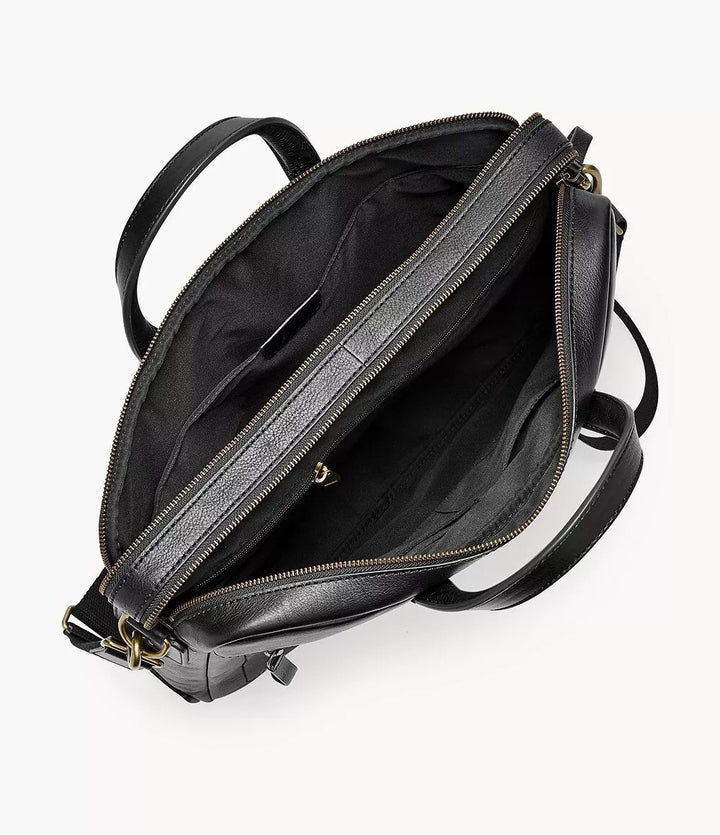 Translation missing: en.Fossil Men's Haskell Double Zip Leather Workbag Briefcase Black 16 x 3 x 12.5