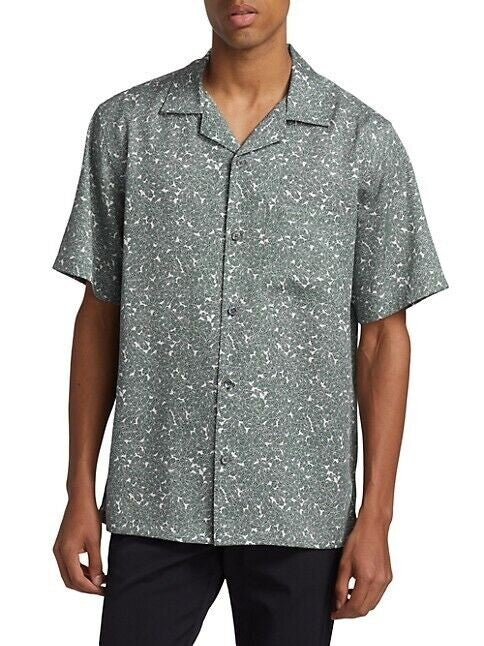 Translation missing: en.Theory Men's Noll Geo Floral Print Button Down Camp Shirt Ivory Balsam Green-Sm