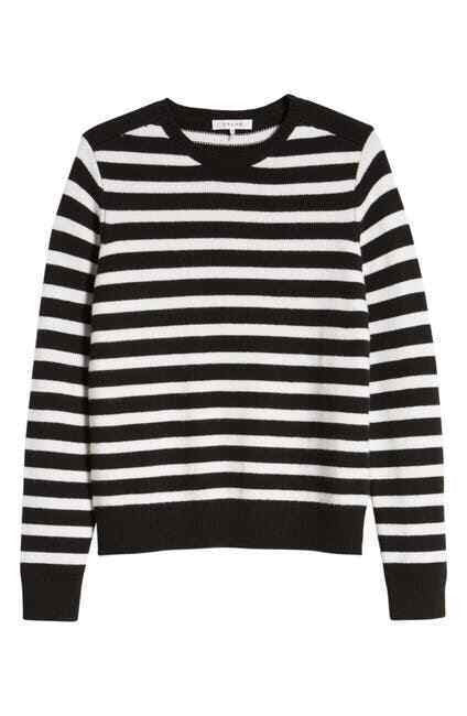 Translation missing: en.FRAME Stripe Crewneck Merino Wool Blend Sweater Black/Ivory-Size Medium