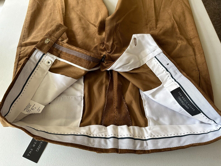 Translation missing: en.The Mens Store Designer Stretch Corduroy Regular Fit Pants Lt Brown-38R Unhemmed