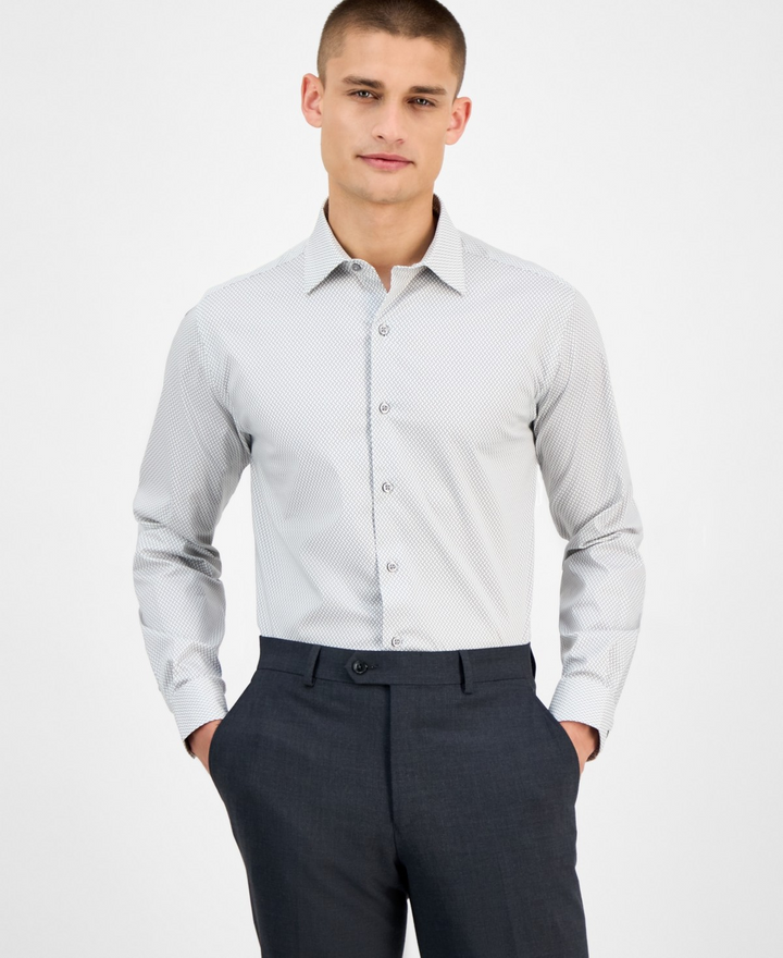 Translation missing: en.Alfani Men's Slim-Fit Temperature Regulating Geo Print Dress Shirt Gray-15-15.5