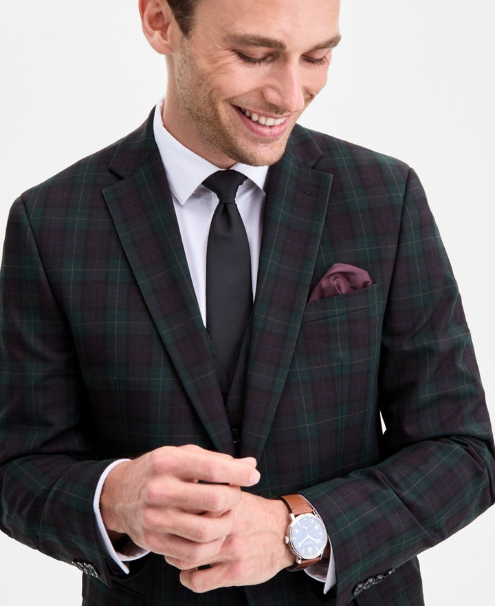 Translation missing: en.Bar III Men's Slim-Fit Wool-Blend Suit Separate Jacket Plaid Green Burgundy-42L