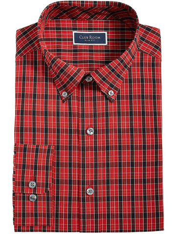 Translation missing: en.Club Room Men's Slim Fit Plaid Dress Shirt Red/Black-S 14-14.5 32/33