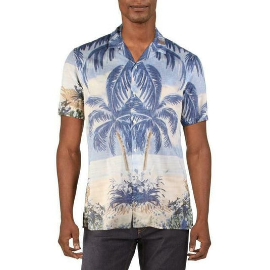 Translation missing: en.Altea Men's Premium Italian Cotton Palms Hawaiian  Button-Down Shirt-Size Small