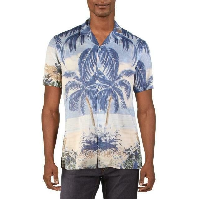 Translation missing: en.Altea Men's Premium Italian Cotton Palms Hawaiian  Button-Down Shirt-Size Small