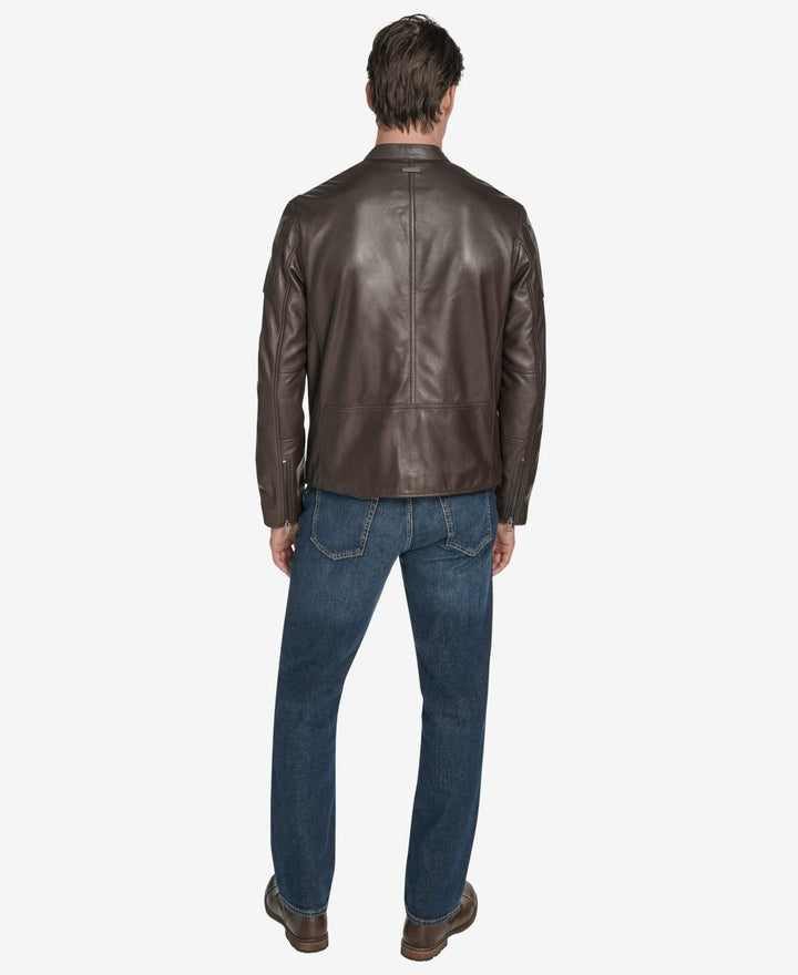 Translation missing: en.Marc New York Men's Maitlin Leather Moto Jacket Racer Style Brown-2XL